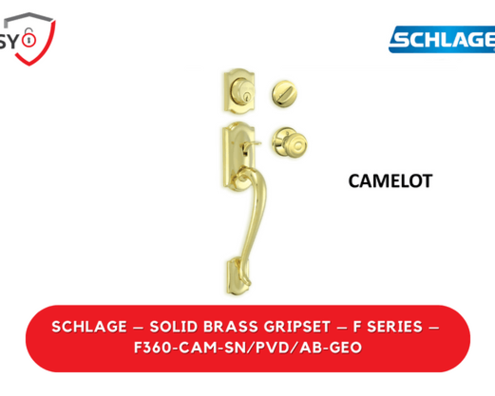 Schlage – Solid Brass Gripset – F Series – F360-CAM-SN/PVD/AB-GEO