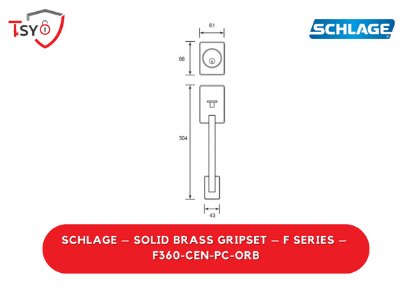 Schlage Solid Brass Gripset Schlage Solid Brass Gripset (F360-CEN-PC-ORB) - TSY Locksmith Selangor & Kuala Lumpur