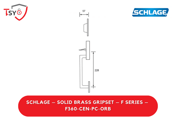 Schlage Solid Brass Gripset Schlage Solid Brass Gripset (F360-CEN-PC-ORB) - TSY Locksmith Selangor & Kuala Lumpur